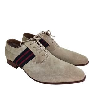 Suede Oxford Aldo Breaclya Sz 9 Beige Tan Leather Red Blue Stripe Men Dress Shoe